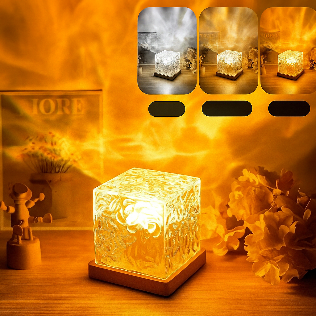 Luminous 3D Crystal Lamp Water Ripple Night LampHome Decor Square Cube Crystal Night Light Led 16 Colors Night Light
