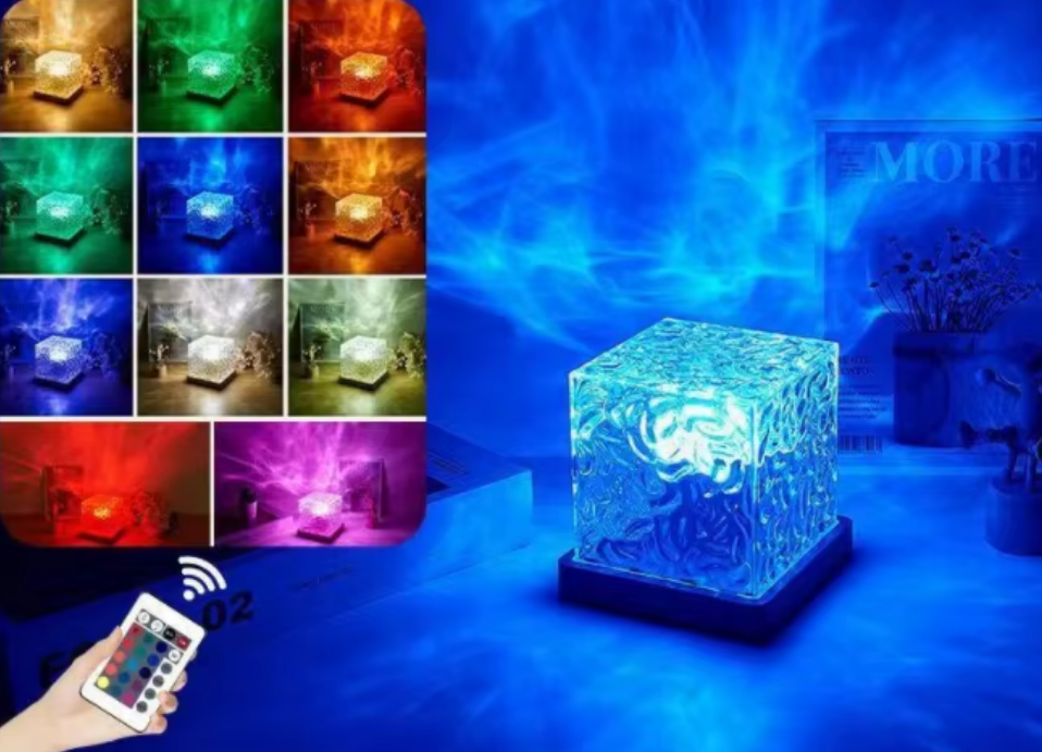 Luminous 3D Crystal Lamp Water Ripple Night LampHome Decor Square Cube Crystal Night Light Led 16 Colors Night Light